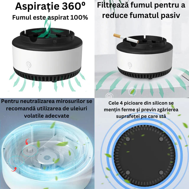 1+1 CADOU Scrumiera electrica inteligenta, cu aspiratie