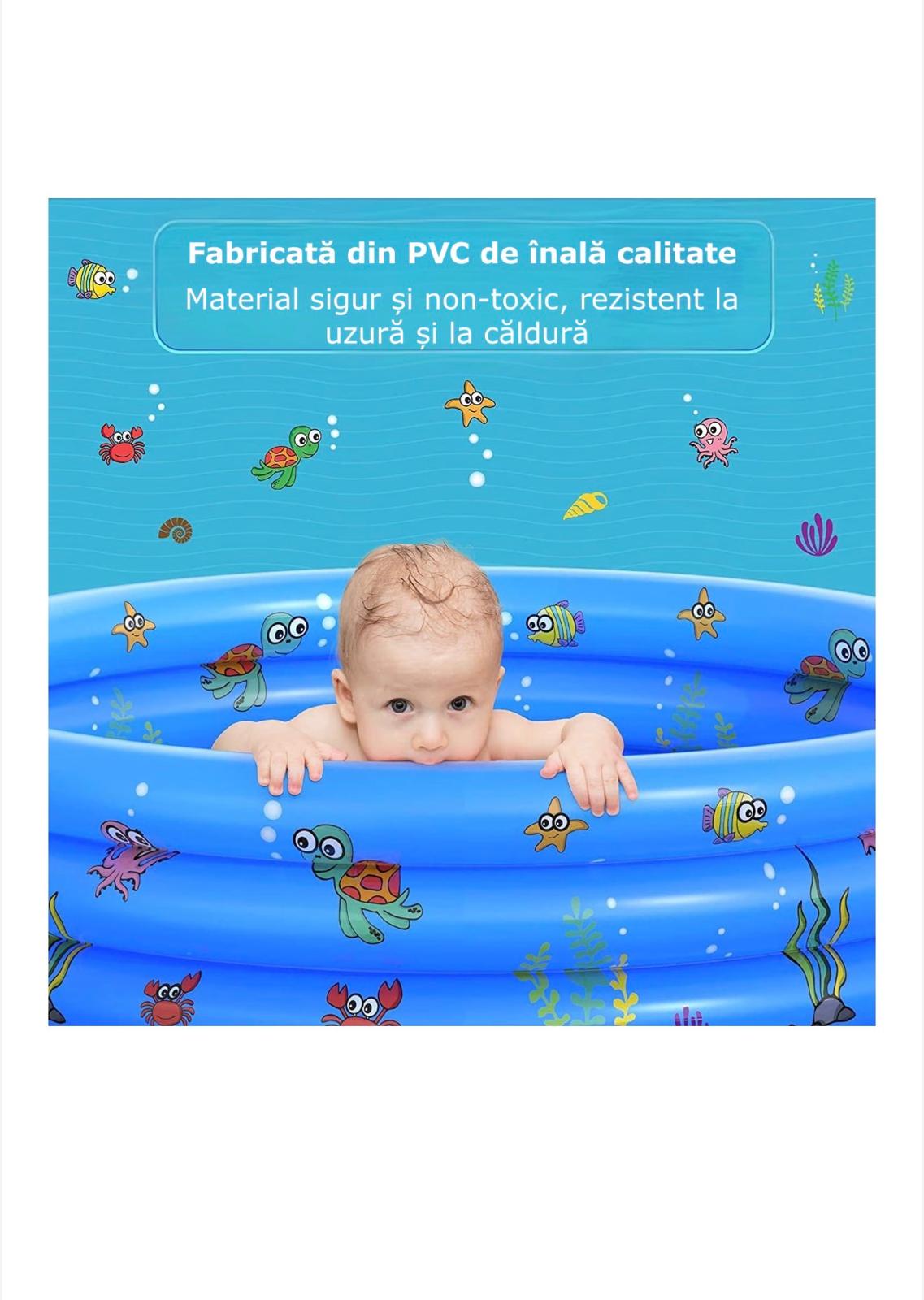 Piscină gonflabilă pentru copii cu 2 pistoale de apă CADOU incluse, Simply Joy, podea moale, rotundă, 3 inele gonflabile, instalare rapidă, durabilă și rezistentă, perete gros, 150 × 40 cm, albastru/roz/verde