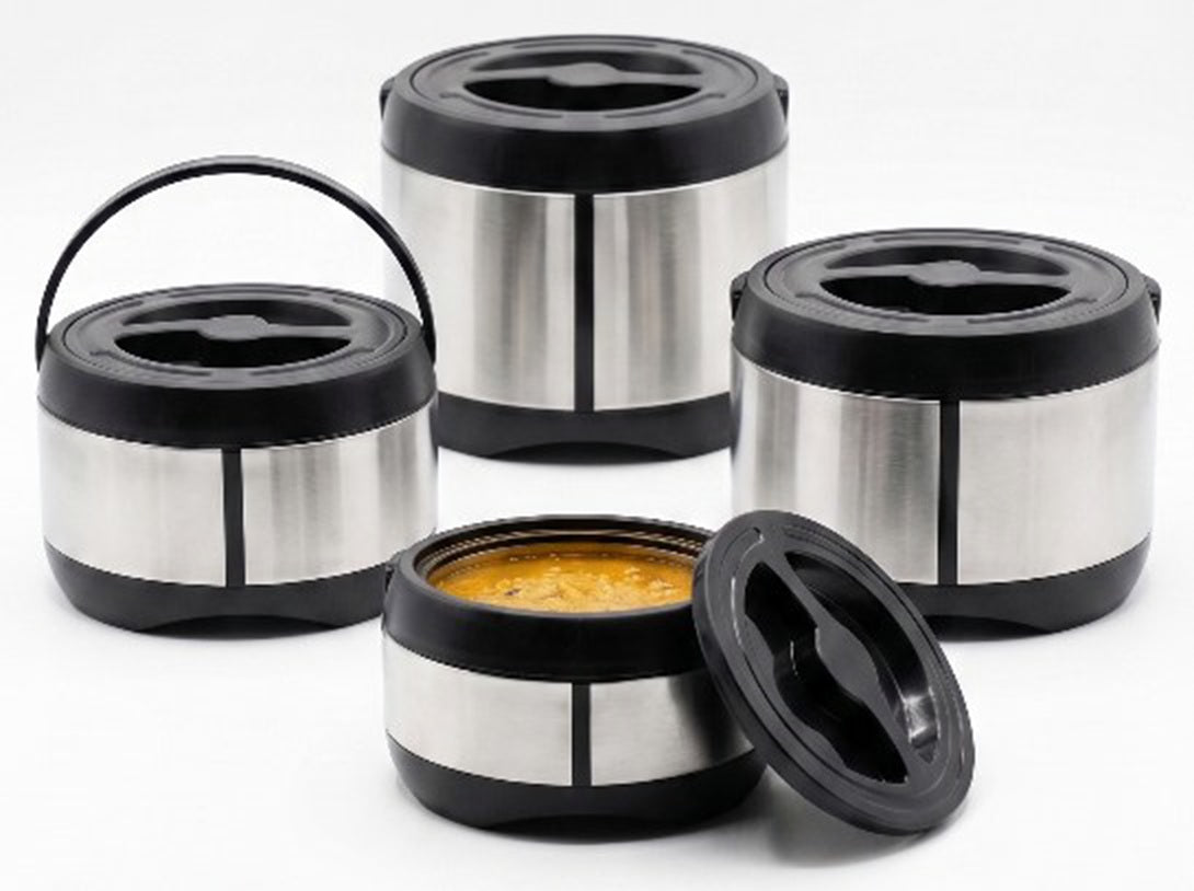 Set 4 caserole termos, din plastic si inox, 1.50 l, 3 l, 6 l si 12 l, Grunberg