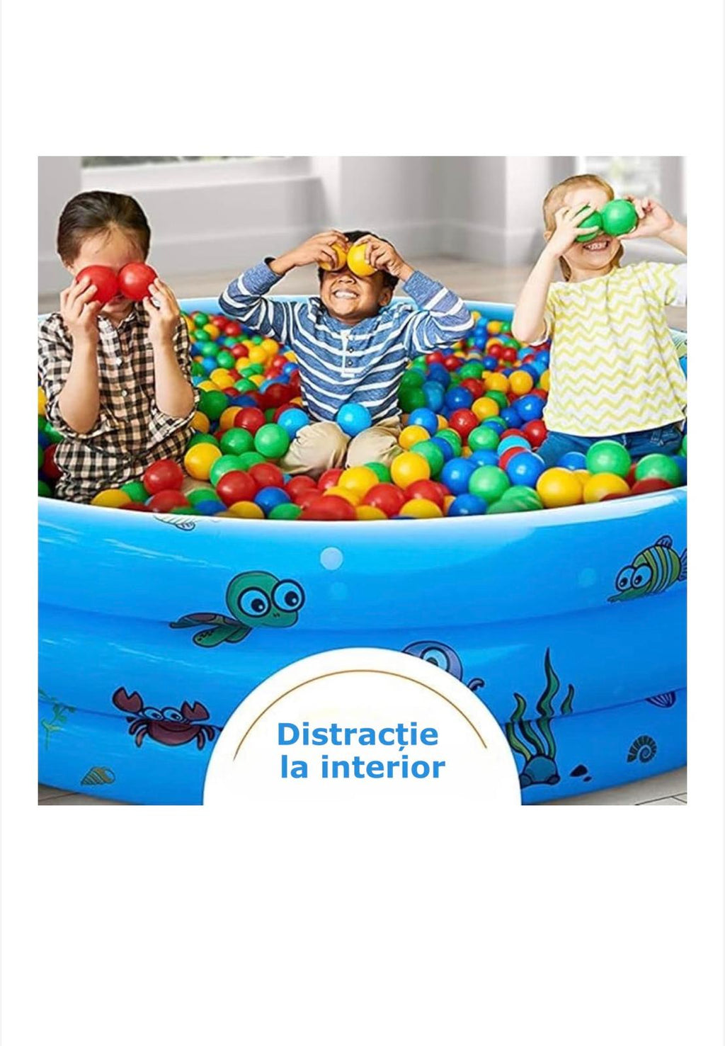 Piscină gonflabilă pentru copii cu 2 pistoale de apă CADOU incluse, Simply Joy, podea moale, rotundă, 3 inele gonflabile, instalare rapidă, durabilă și rezistentă, perete gros, 150 × 40 cm, albastru/roz/verde