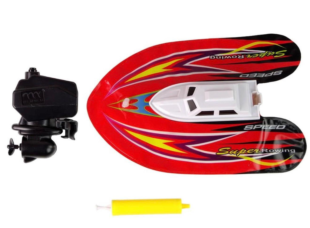 Bărcuță Gonflabilă cu Motor Electric și Elice pentru Copii, Super Rowing, Funcționare pe Apă, Culoare Roșie