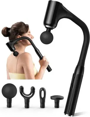 Aparat de masaj cu puls, Maner extins, Design ergonomic, Cu functie de cronometru, 5 nivele de intensitate, Motor fara perii, 4 capete de masaj, Ameliorarea durerii, Relaxare musculara, Potrivit pentru mai multe parti ale corpului, Type-C, Negru